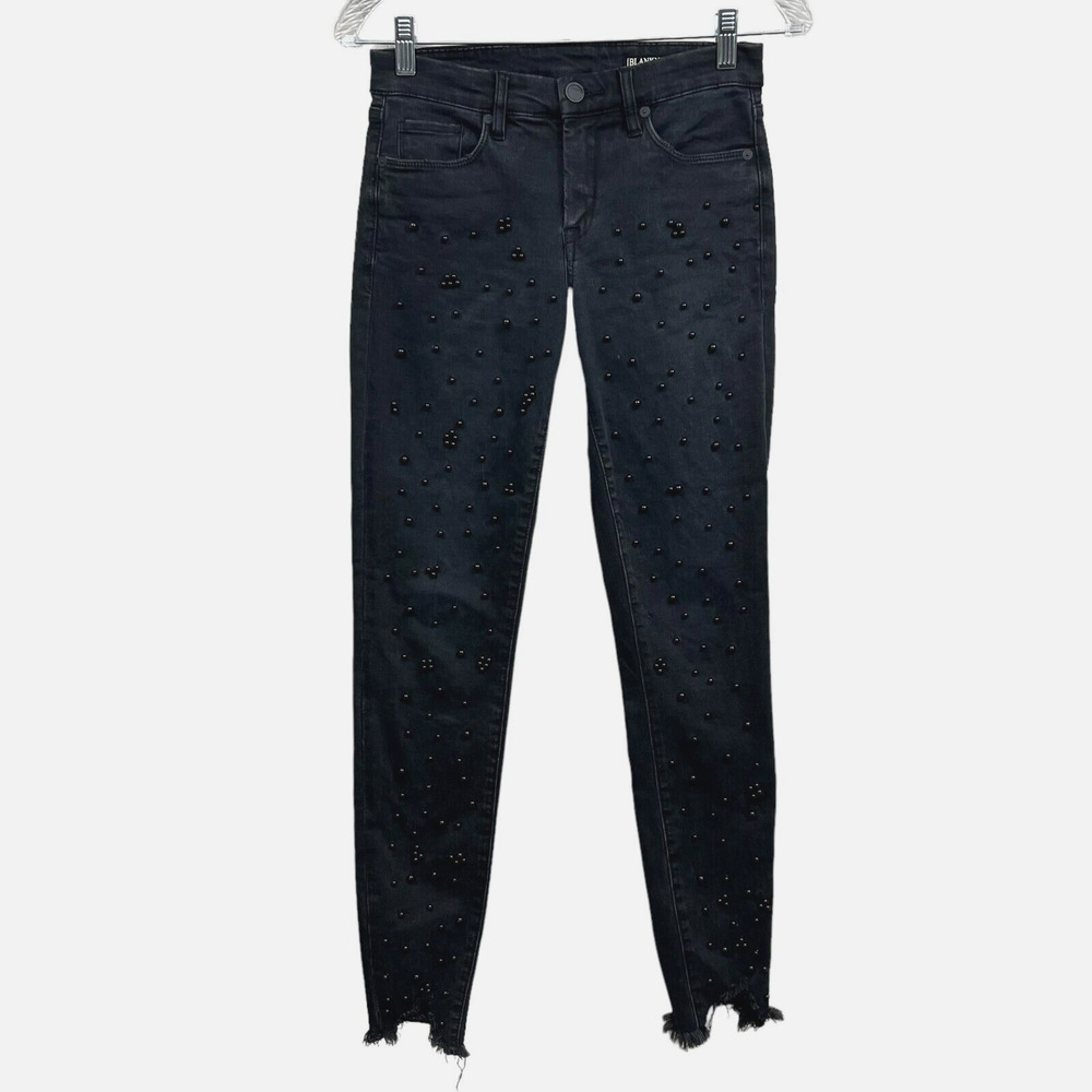 Blank NYC Womens Jeans Faux Pearl Skinny Stretch Raw Hem 5 Pocket Black Sz 27*